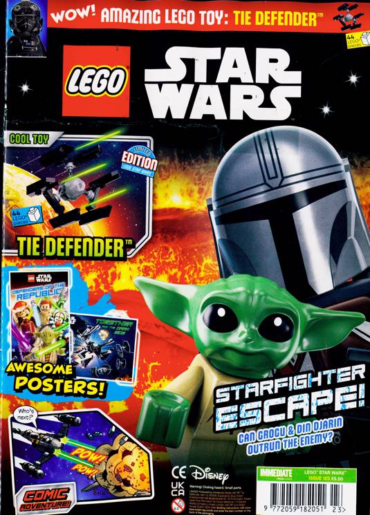 Cover of LEGO Star Wars Magazine Issue 123 from Immediate Media, showing the free TIE Defender LEGO mini-build covermount gift
