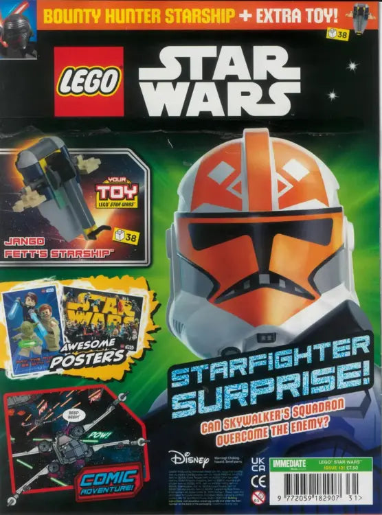 Cover of LEGO Star Wars Magazine Issue 131, published by Immediate Media, featuring Jango Fett and the exclusive Starfighter covermount build