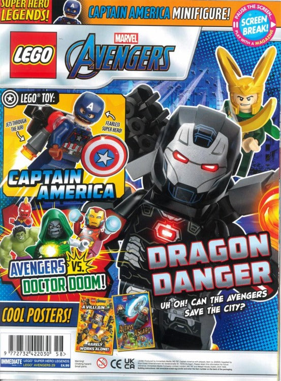 Cover of LEGO Super Hero Legends magazine issue 29 with a free Captain America minifigure