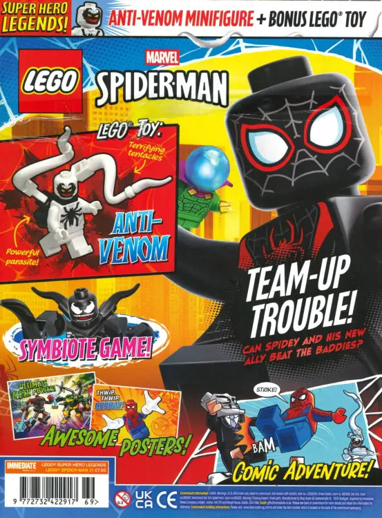 Cover of LEGO Super Hero Legends Spider-Man magazine issue 21 featuring the exclusive Anti-Venom minifigure